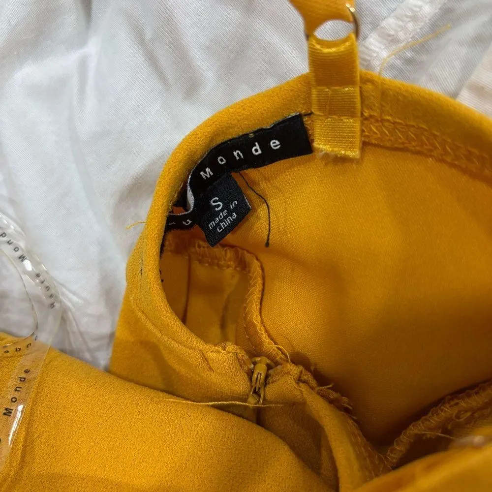 Haute Monde Yellow Gold Embellished Sheath Midi Dress - Image 3