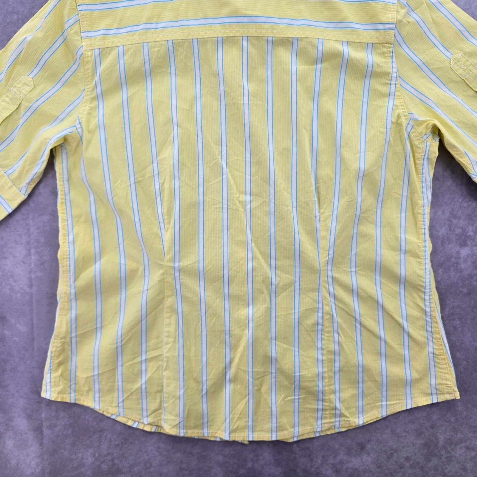 Yellow Stripe Vacation Beach Preppy L.L. Bean Cotton Butterfly Classic Top Large - Image 9