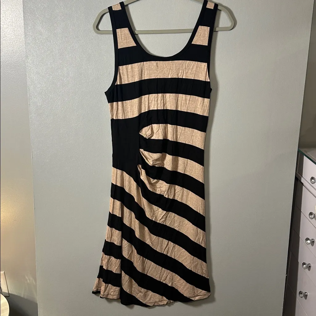 Calvin Klein Black Beige‎ Striped Sleeveless Stretch Tank Dress  Description: - Image 3