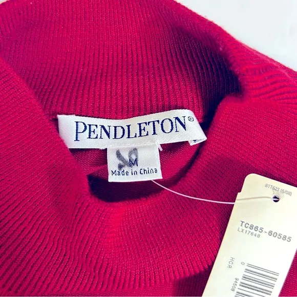 Pendleton Red Silk Blend‎ Long Sleeve Mock Turtleneck Shirt Size Medium - Image 6