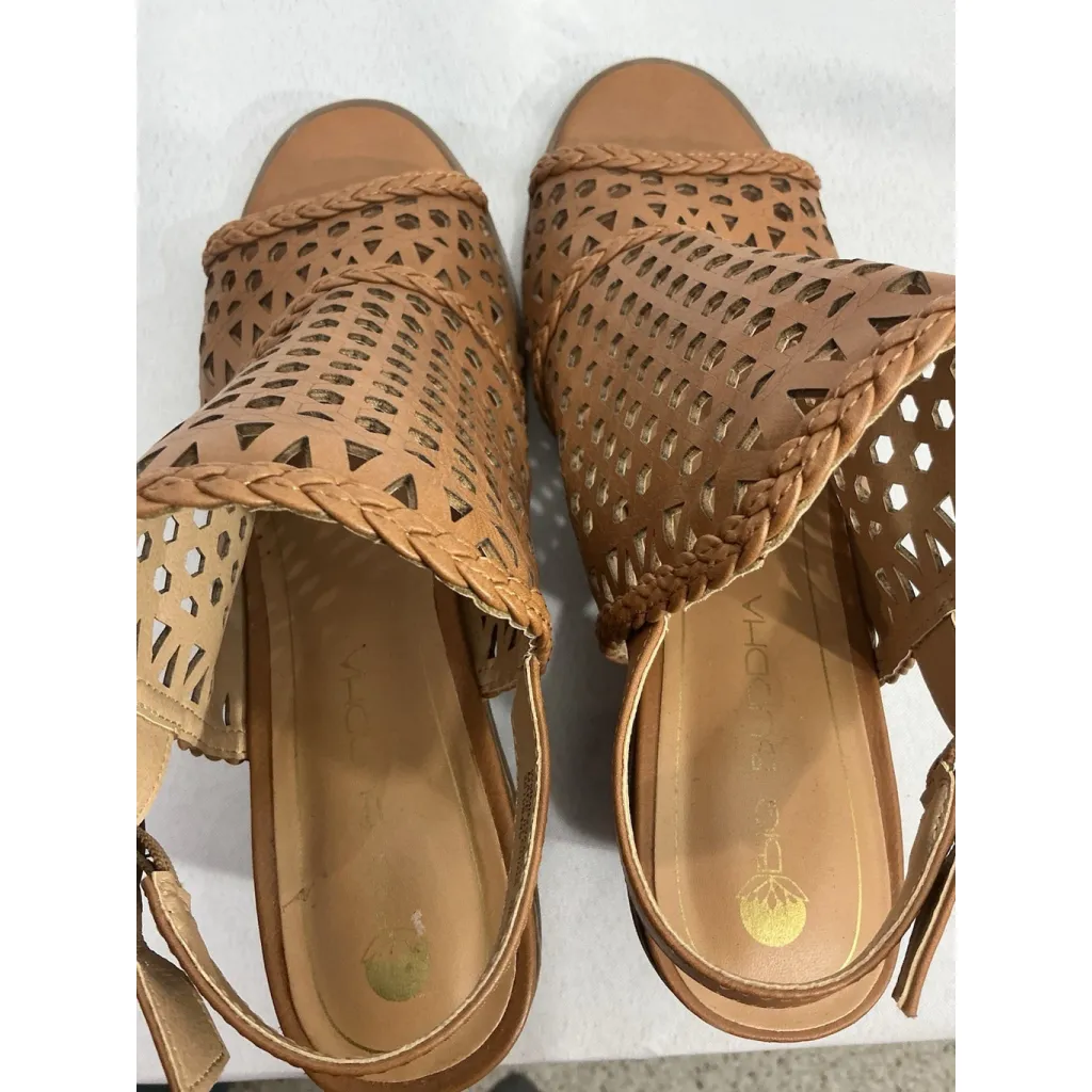 Womans Big Buddha Sandal Shoes 8 Brown Vented Slingback Open Toe Block Heel - Image 9