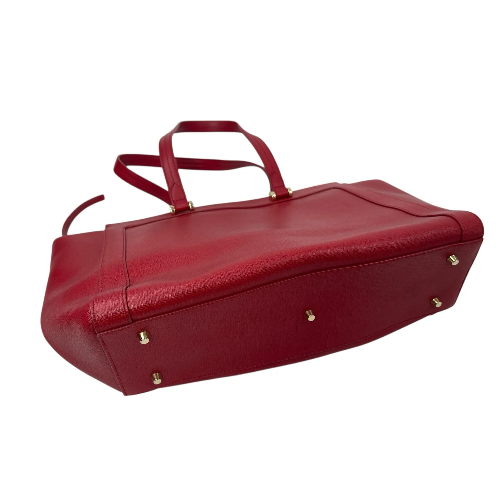 Furla Ginevra Red Gold Accent Saffiano Leather Travel Large Tote Bag Handbag - Image 4