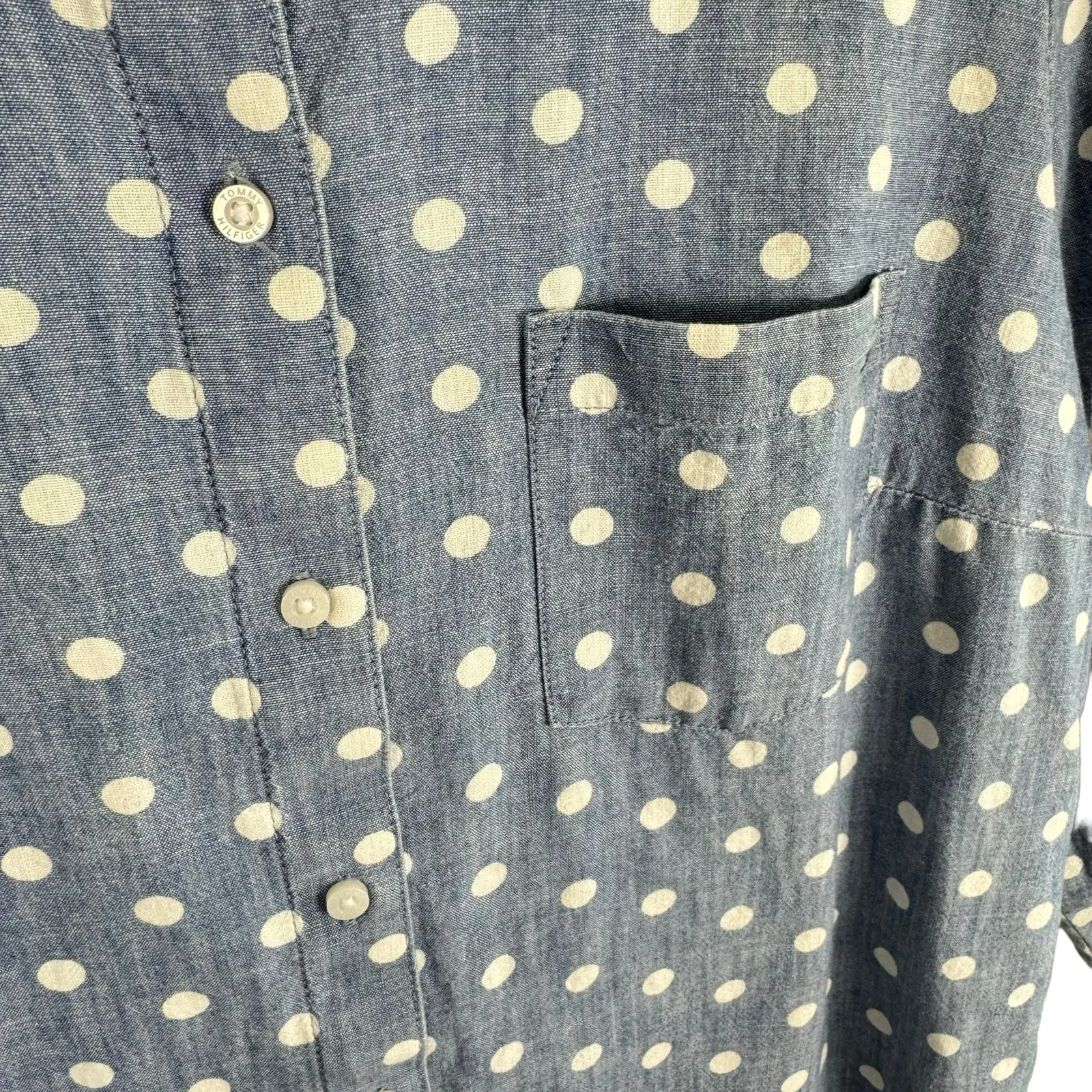 Tommy‎ Hilfiger Blue White Polka Dot Button Up Medium - Image 3