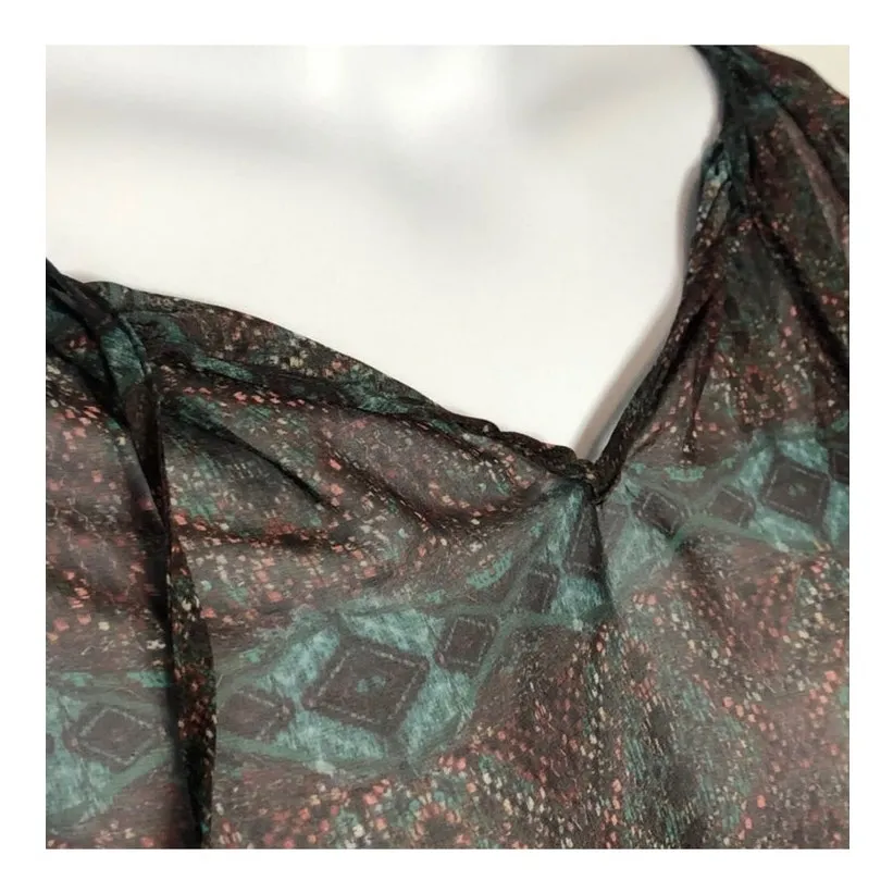 Zara Basic Boho Sheer Blouse Self-Tie Neck Multicolor Long Sleeve Small - Image 9