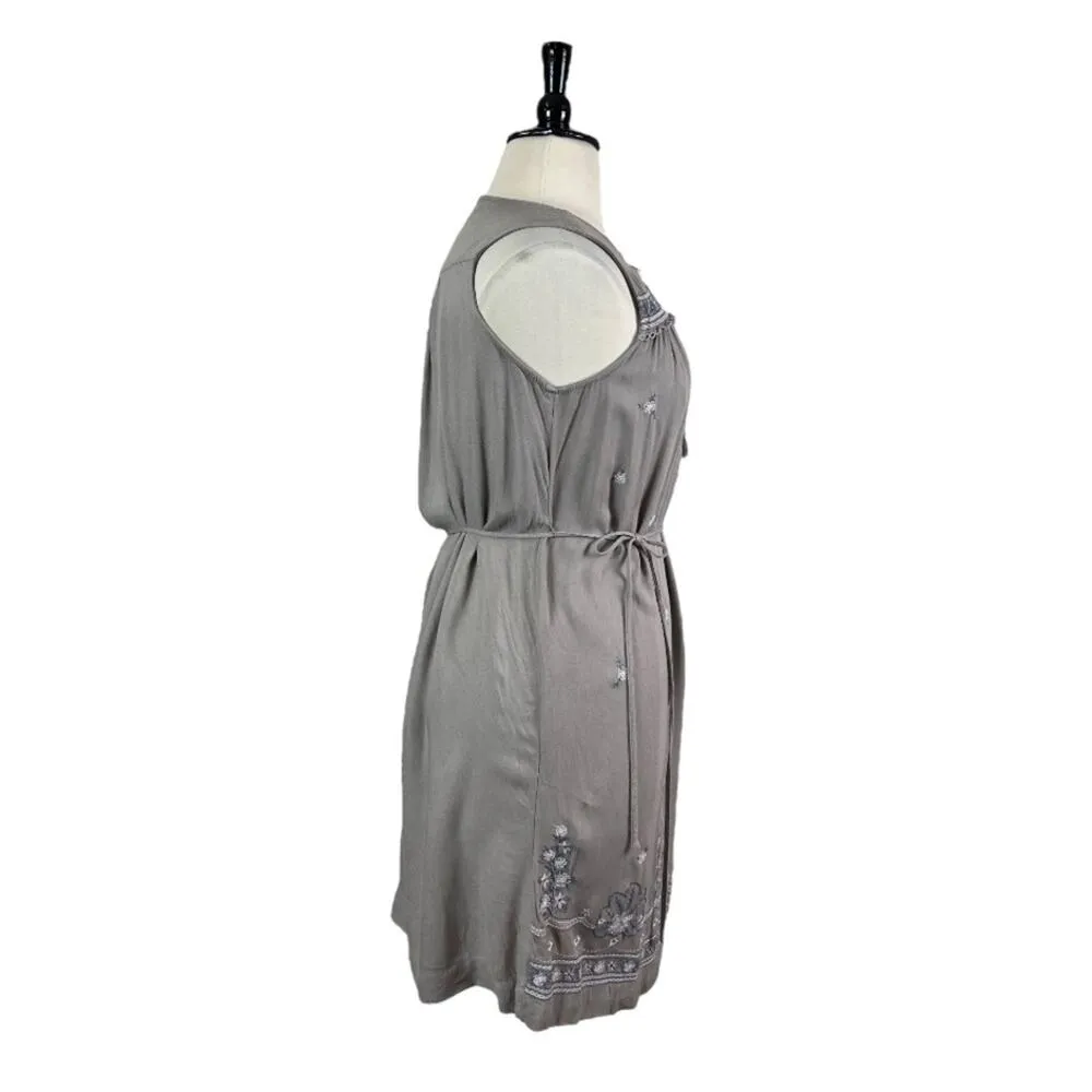 Time and Tru Shift Dress Embroidered Tassel Neck Sleeveless Taupe Women’s XL - Image 3