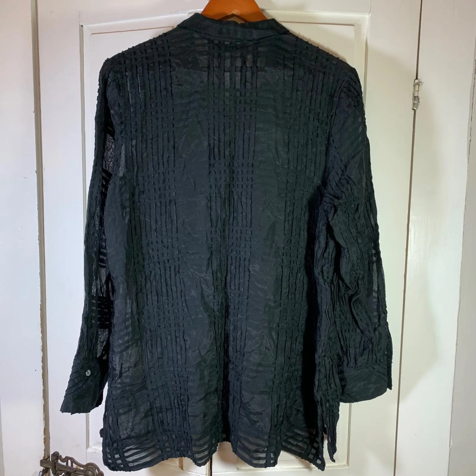 J Jill Black Textured Sheer Button Down Shirt Top Women Large Tunic Lagenlook - Image 2