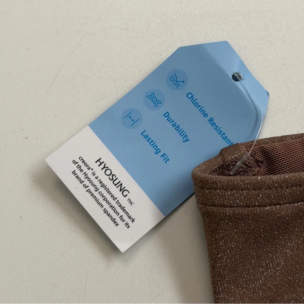 Lands End Swim Bikini Bottoms High Cut Creora Lined Shimmery Glitter Taupe Nude - Image 4