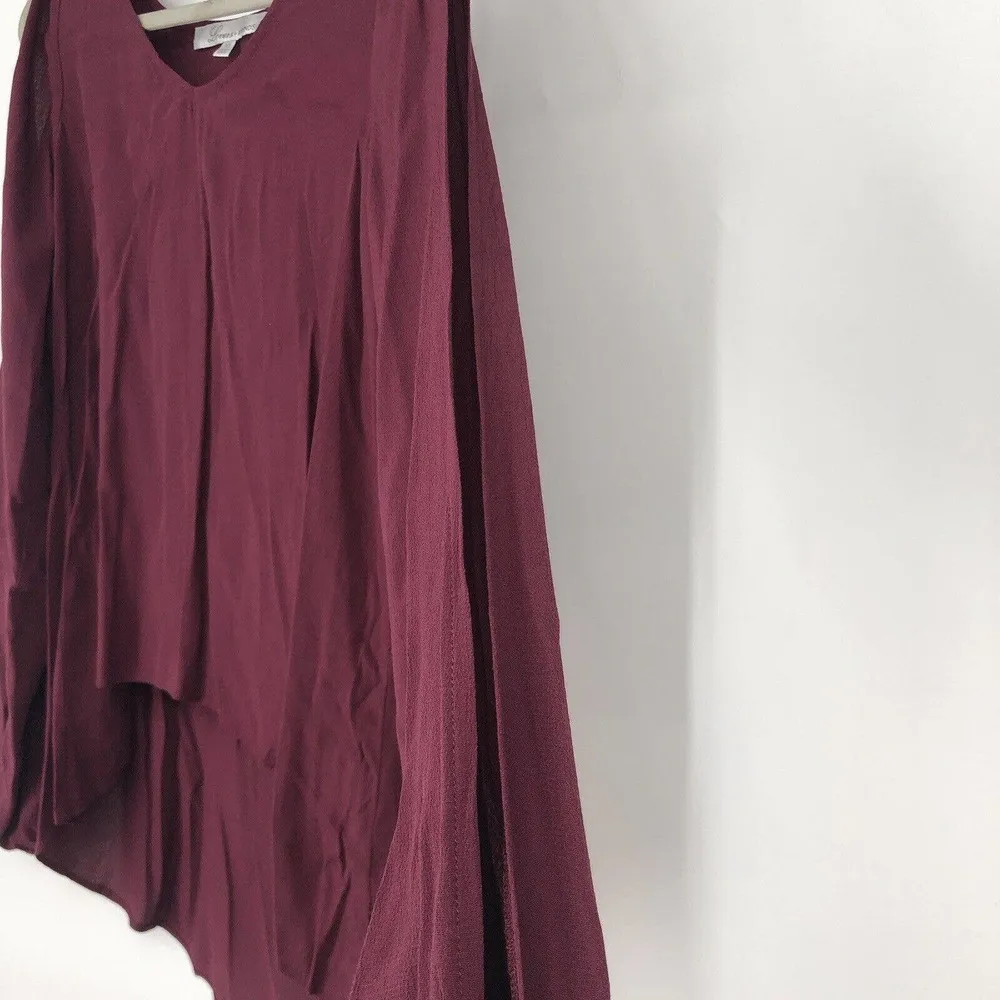 NEW Lovers + Friends Maroon Top Blouse High Low Long Split Sleeves Size XS - Image 3