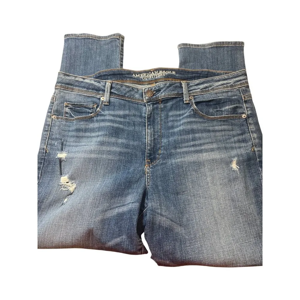 American Eagle Outfitters Super Skinny Jeans Distressed Denim Holes Sz 18 Short - Image 2