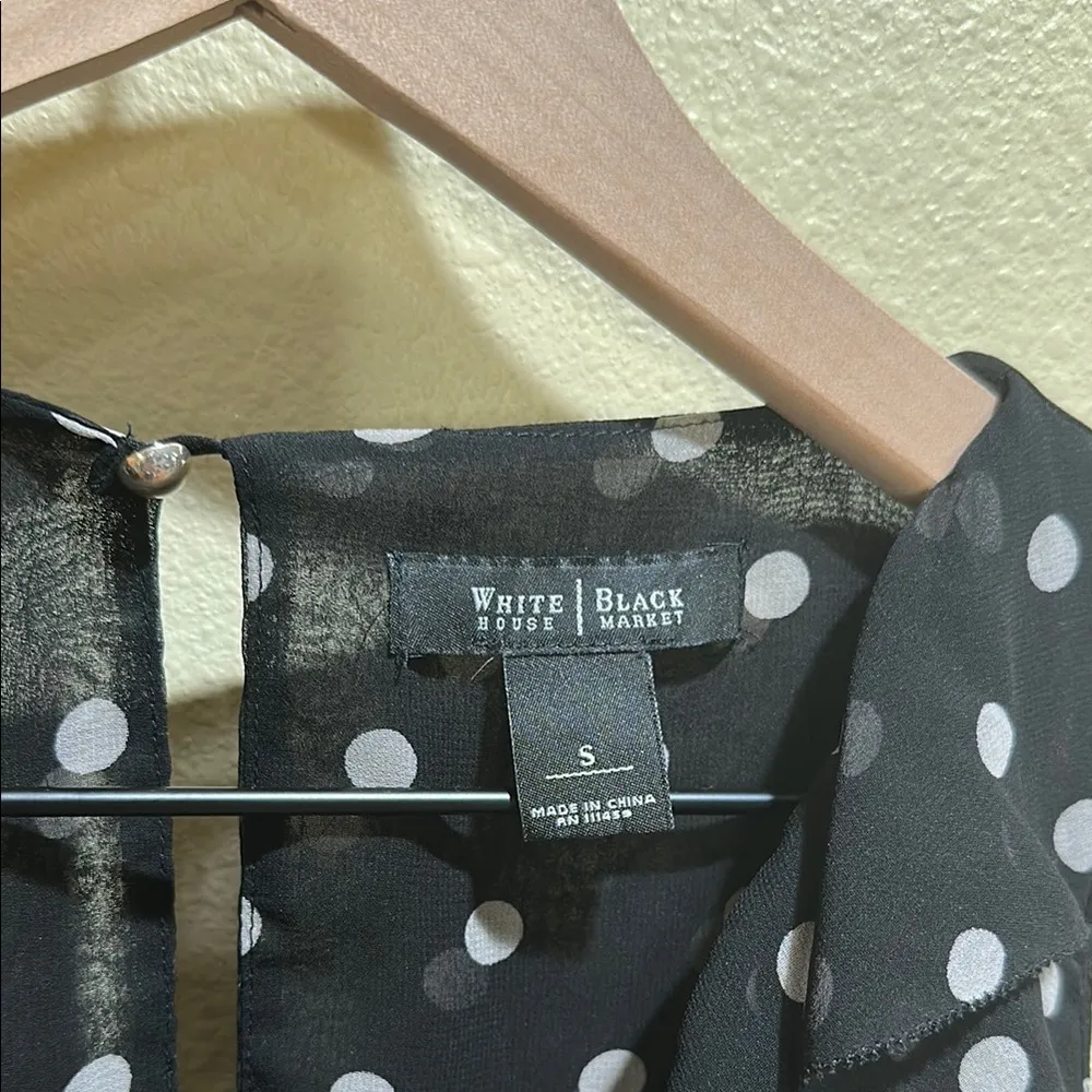 White House Black Market Size Small Black and White Polka Dot Ruffled Tank Top - Image 2