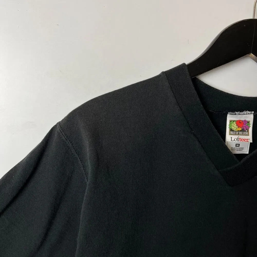 NYC Vintage 1990s Black V-Neck T-Shirt Fruit of the Loom S Unisex Fit - Image 13