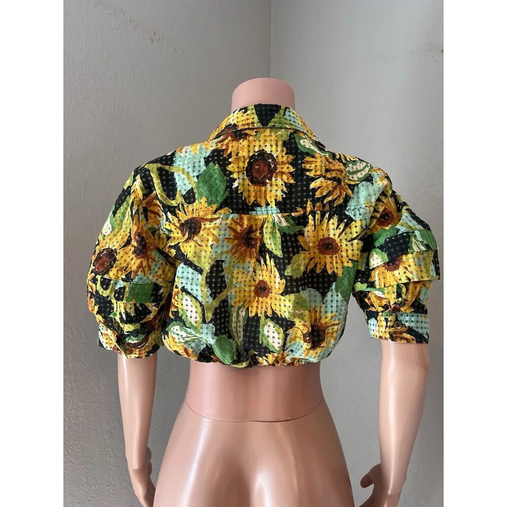 Anthropologie Maeve Summer Sunflower floral Crop Top Sz Small yellow/ black #98 - Image 6