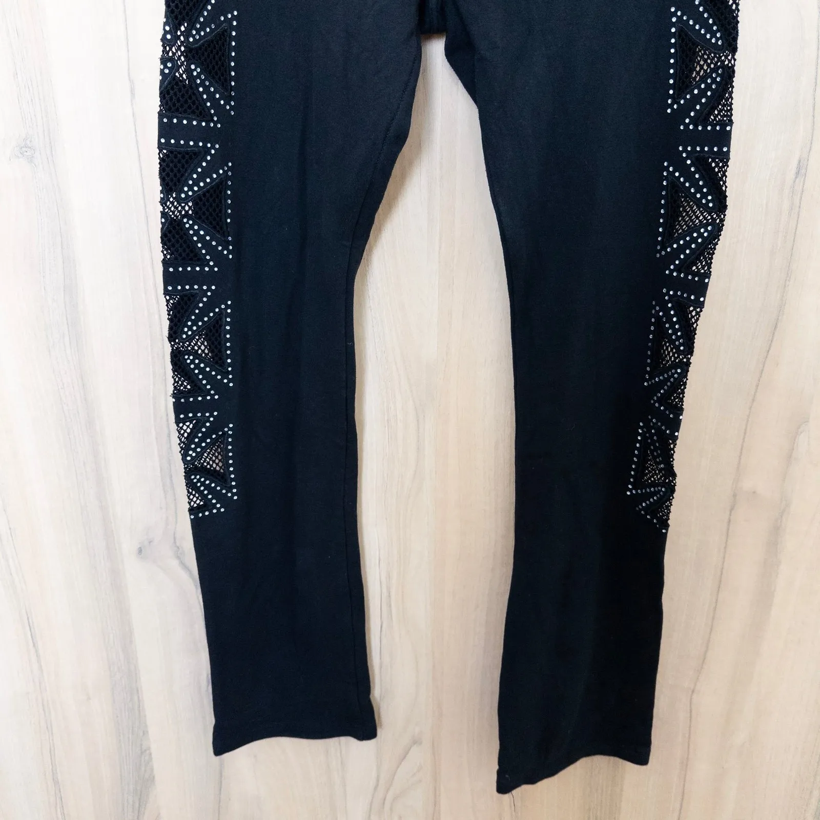 Platinum Plush Womens Low Rise Pants Size L Black Rhinestone Panel Y2K Goth Alt Size L - Image 4
