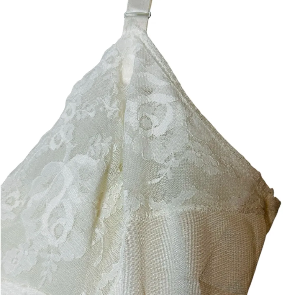 Vintage 80s Komar Slip Dress Ivory Silky Nylon Lace Coquette Cottage Size 32 - Image 7
