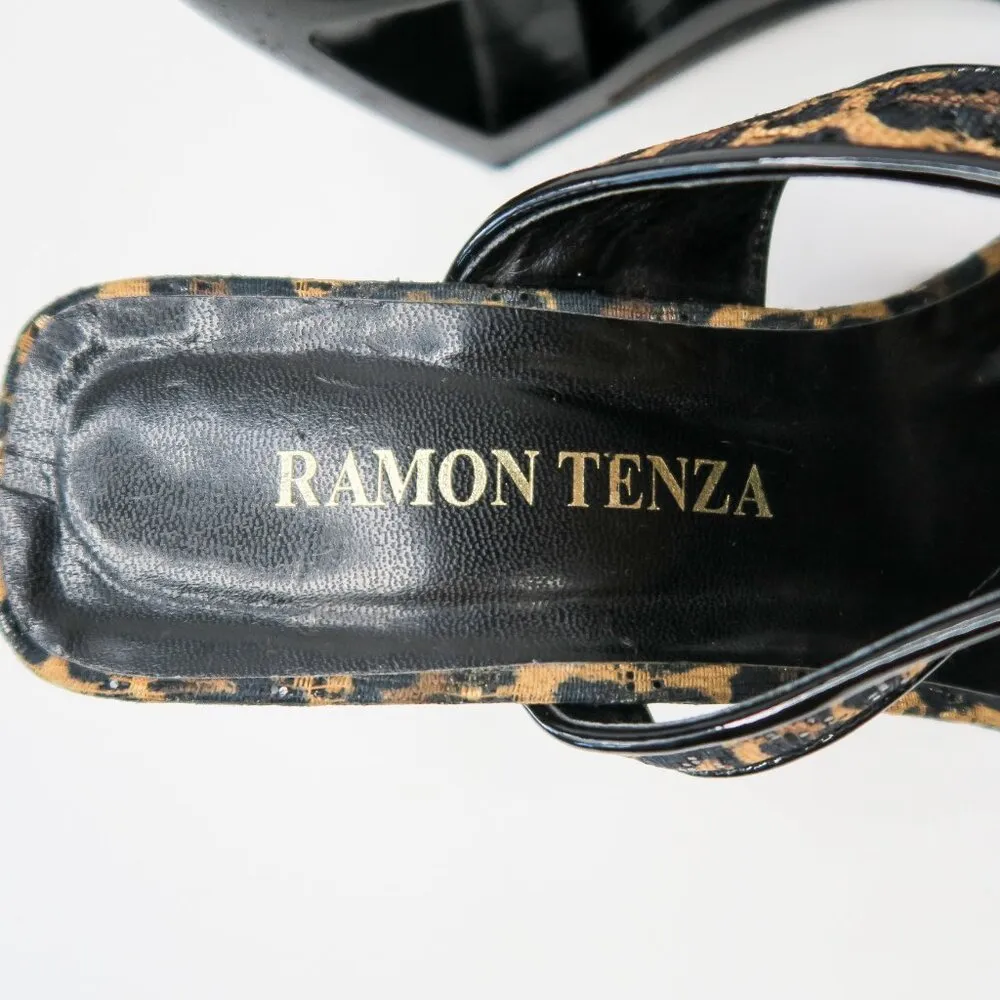 Vintage 90s Ramon Tenza Leopard Cut Out Wedge Mules Size 7.5 - Image 10