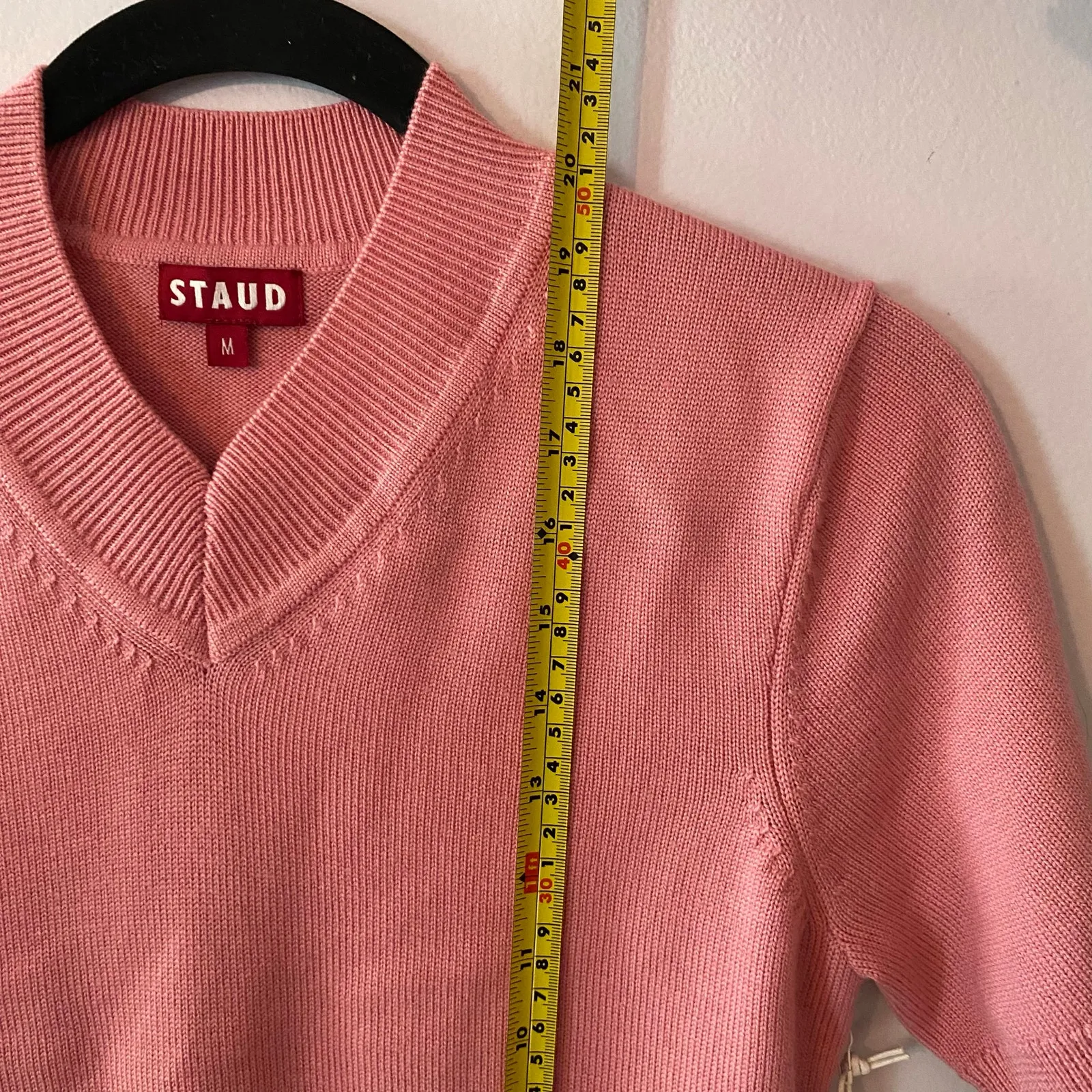 NWT Staud Damask Pink Sullivan Top Sweater V-neck Preppy Wool Women size Medium - Image 10