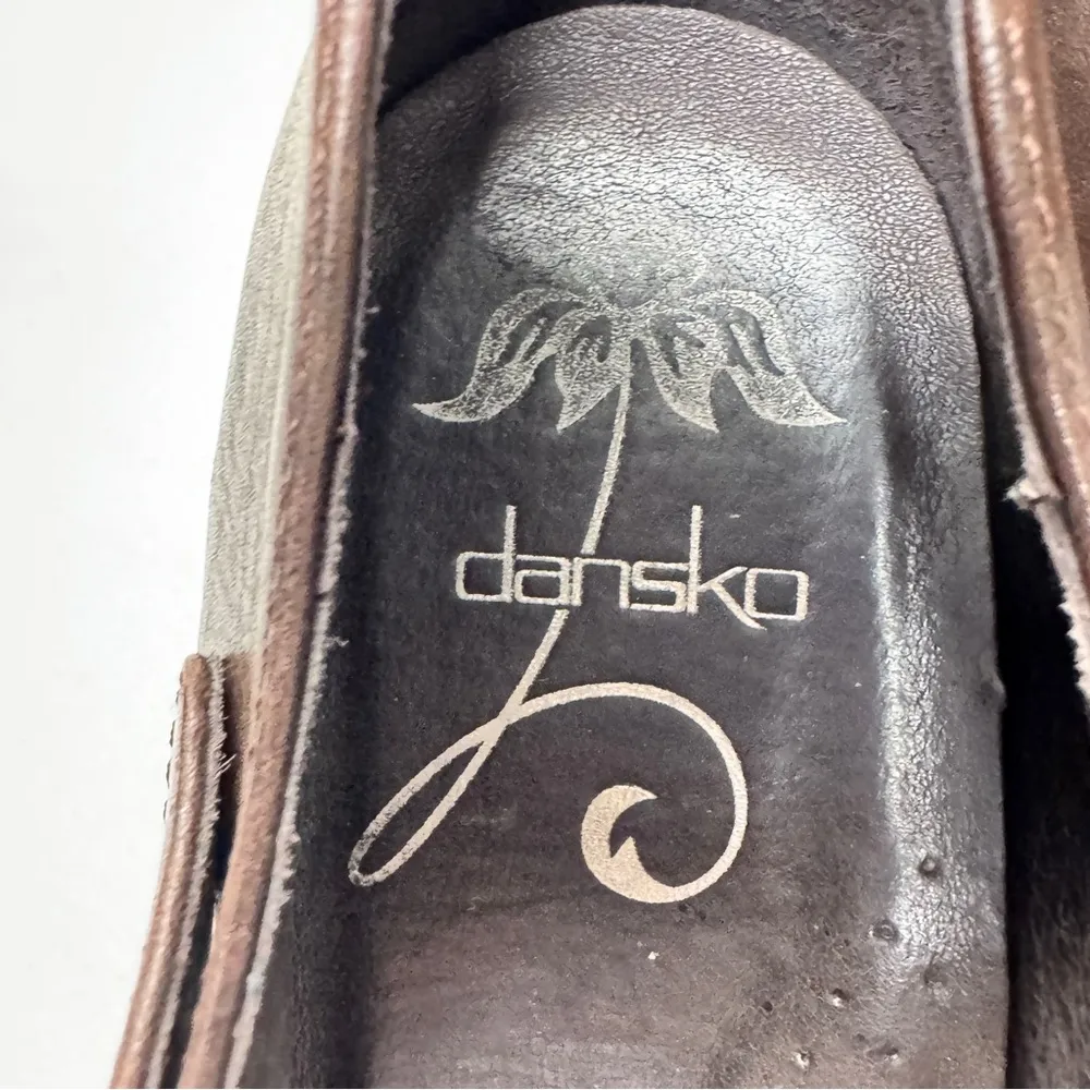 Dansko Brown Leather Studded Wedge Mary Jane Heels Women’s 8.5 Platform Clog - Image 5