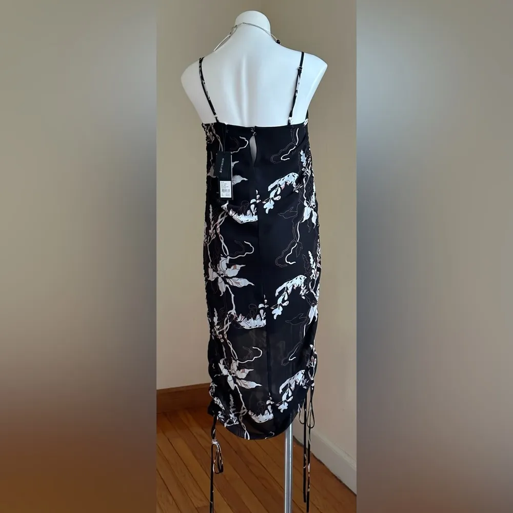 Shona Joy Sz 2 US Black Floral Shadows Ruched Slip Dress NWT - Image 10