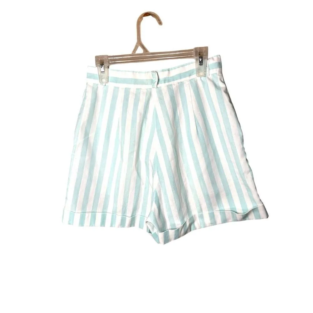 Vintage Blue and White Striped High Waisted Shorts 25 inch‎ Waist - Image 3