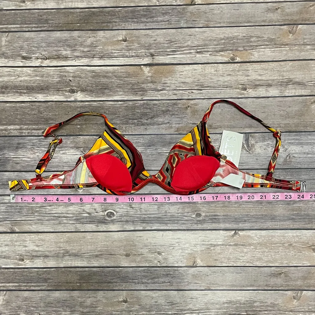 Sunsets Terra Cotta Tribal Print Bikini Top NWT Small Underwire Removable Pads Red - Image 8