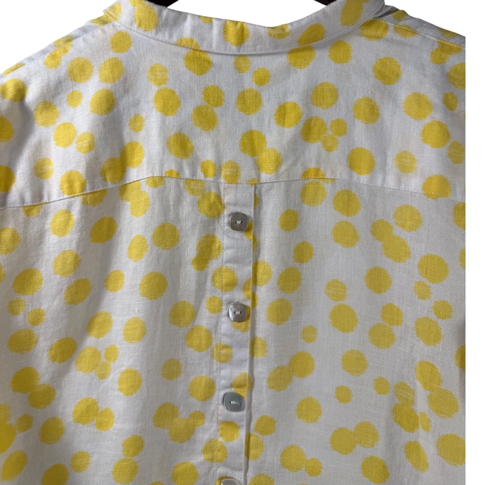 John Mark 100% Linen Yellow Polka Dot Button-Back Blouse PM Petite Medium - Image 9