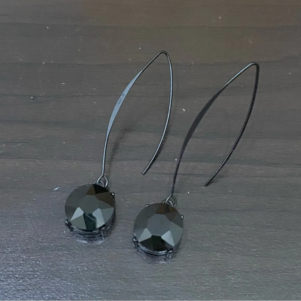 Black CZ Stone Slip on Hook Drop Earrings - Image 3