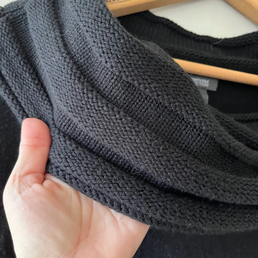 Kenneth Cole Sz S Black Cowl Neck Empire Waist Pleated Knit Sweater Mini Dress - Image 3