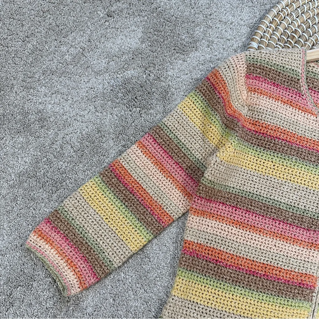 Talbots Hand Knit Vtg Ramie Linen Cardigan Sweater Full Zip Multicolor Stripe S - Image 4