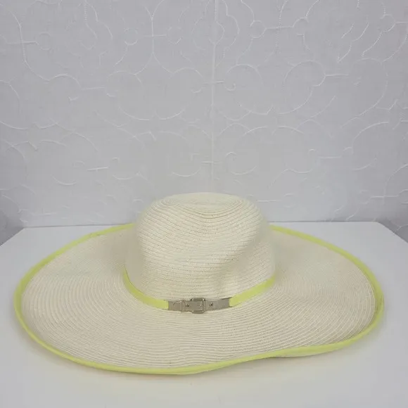 Calvin Klein Womens Straw Hat Large Tan Sun Green Trim & Buckle Panama NWT - Image 4