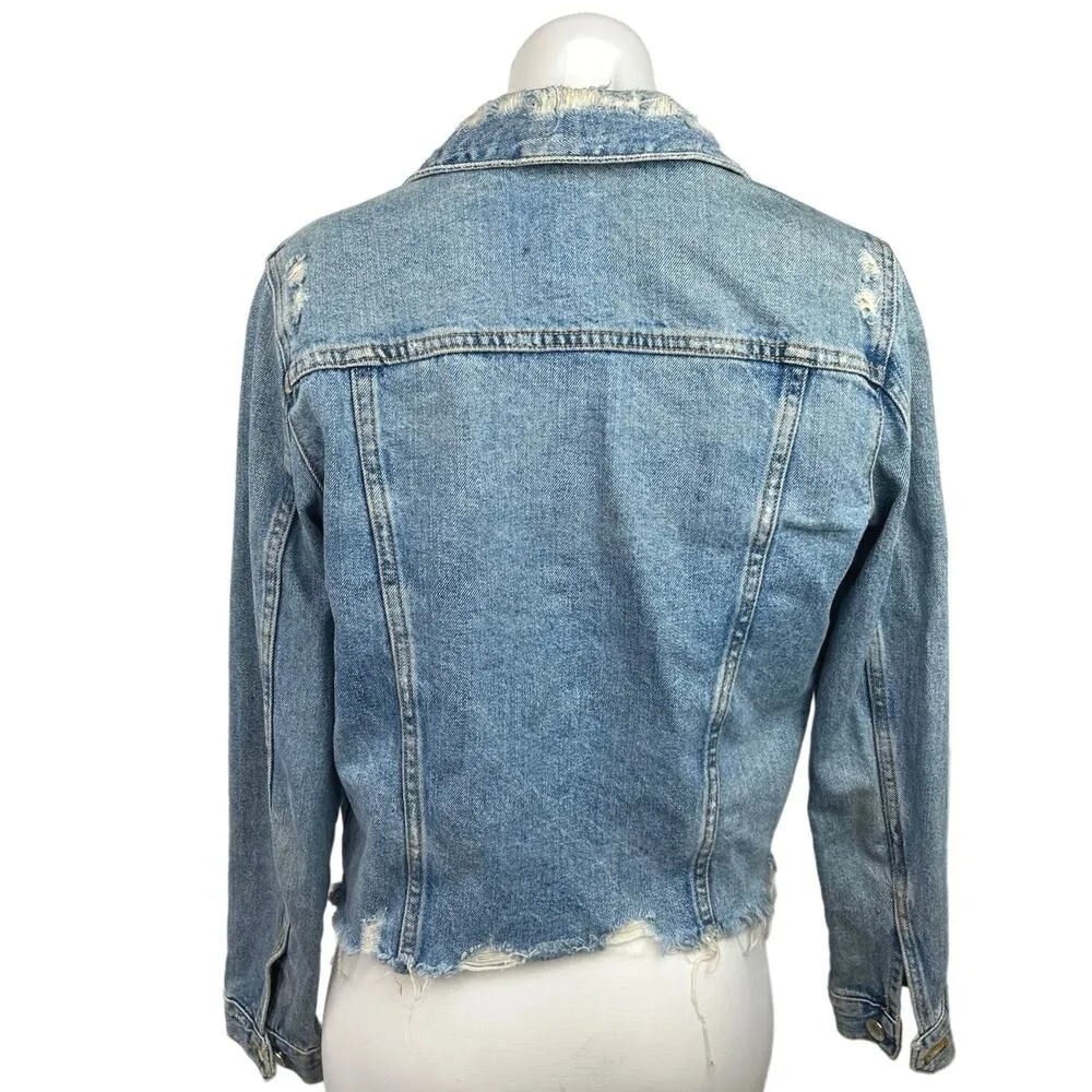 Zara Authentic Denim By TRF Blue Long Sleeve Collared Denim Trucker Jacket Sz S - Image 2
