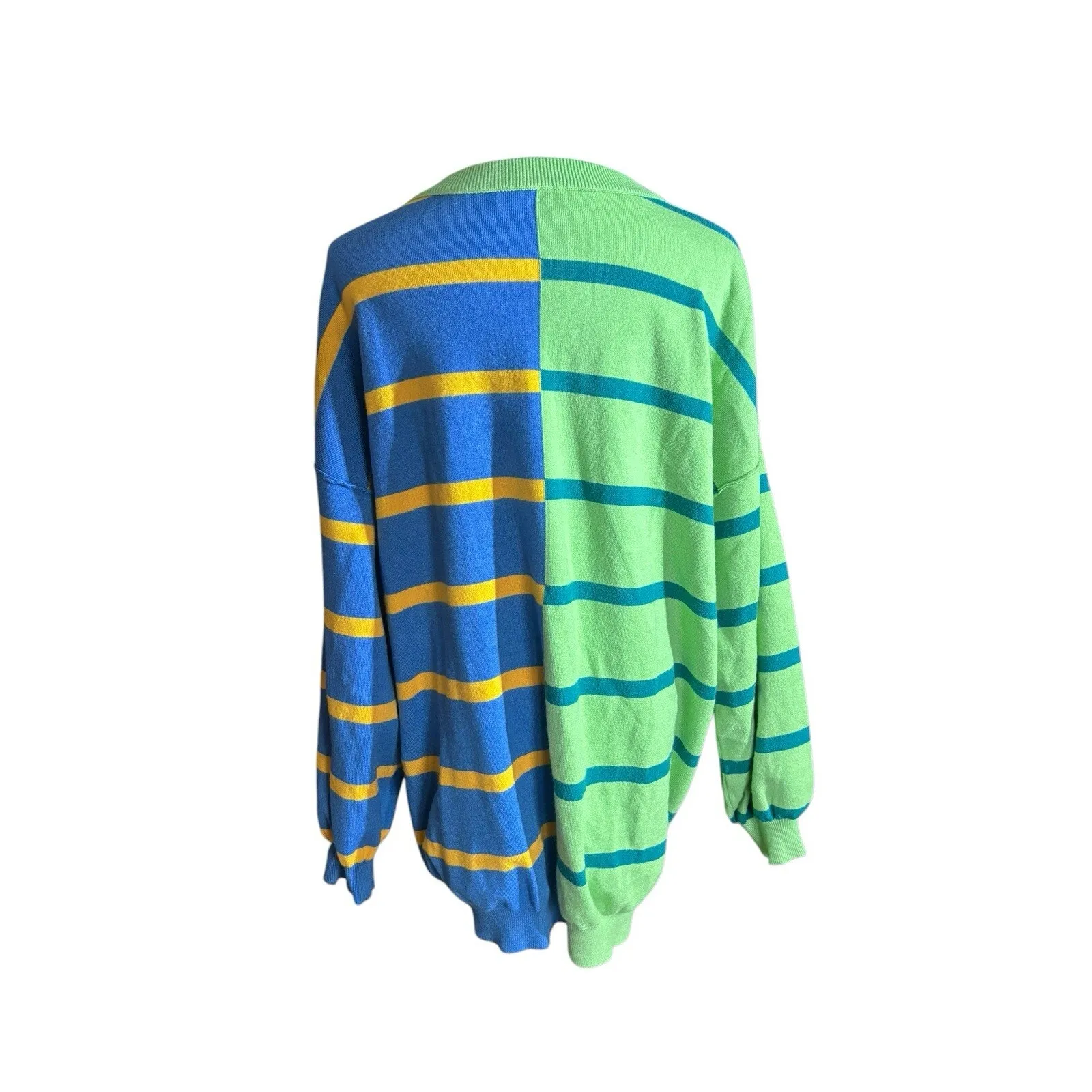 Boutique Dopamine Sweater Striped Green And Blue Viscose Hi Low XL Oversized - Image 3