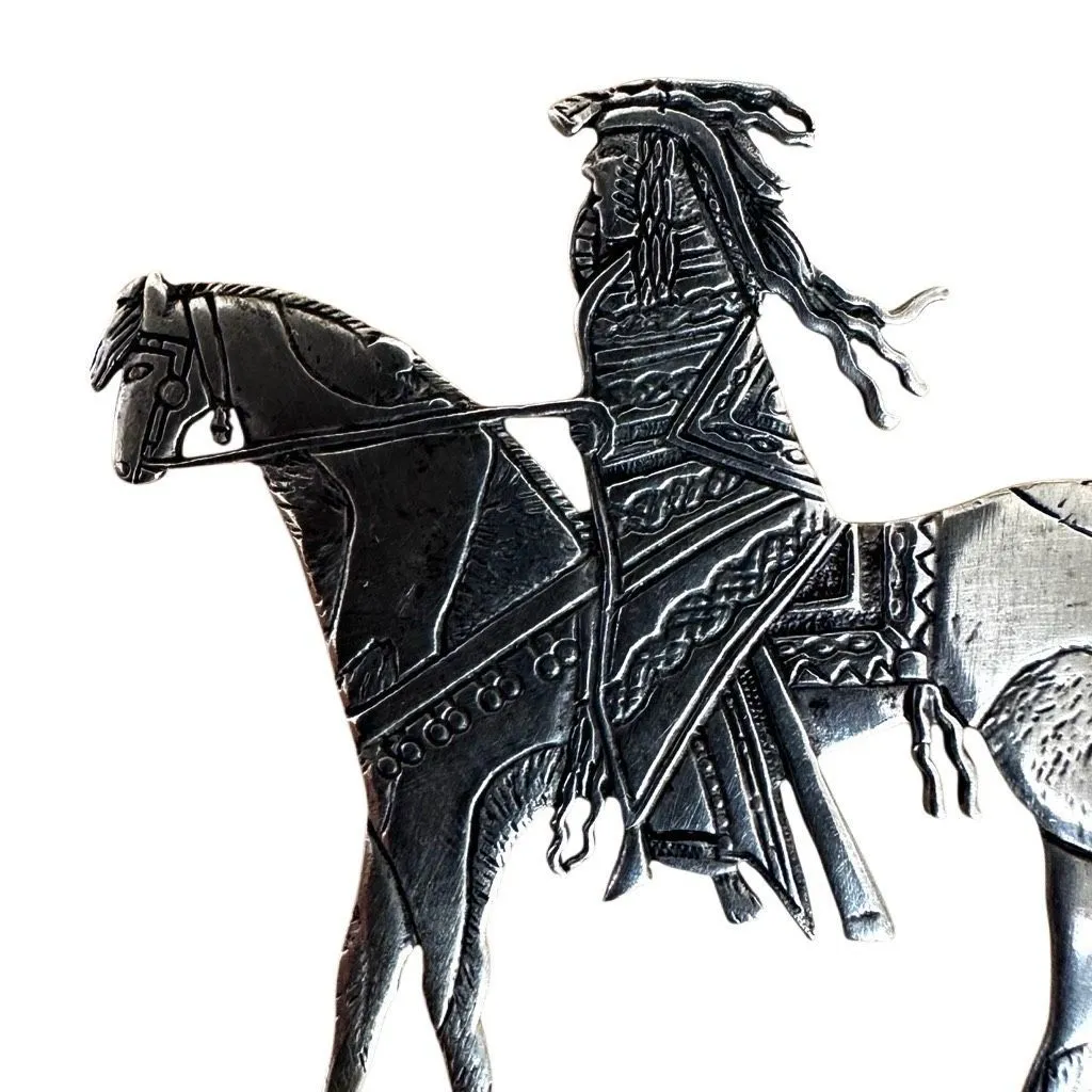 Rare Frank Salcido Sterling Silver Native American Rider Brooch – Signed STP - Image 2