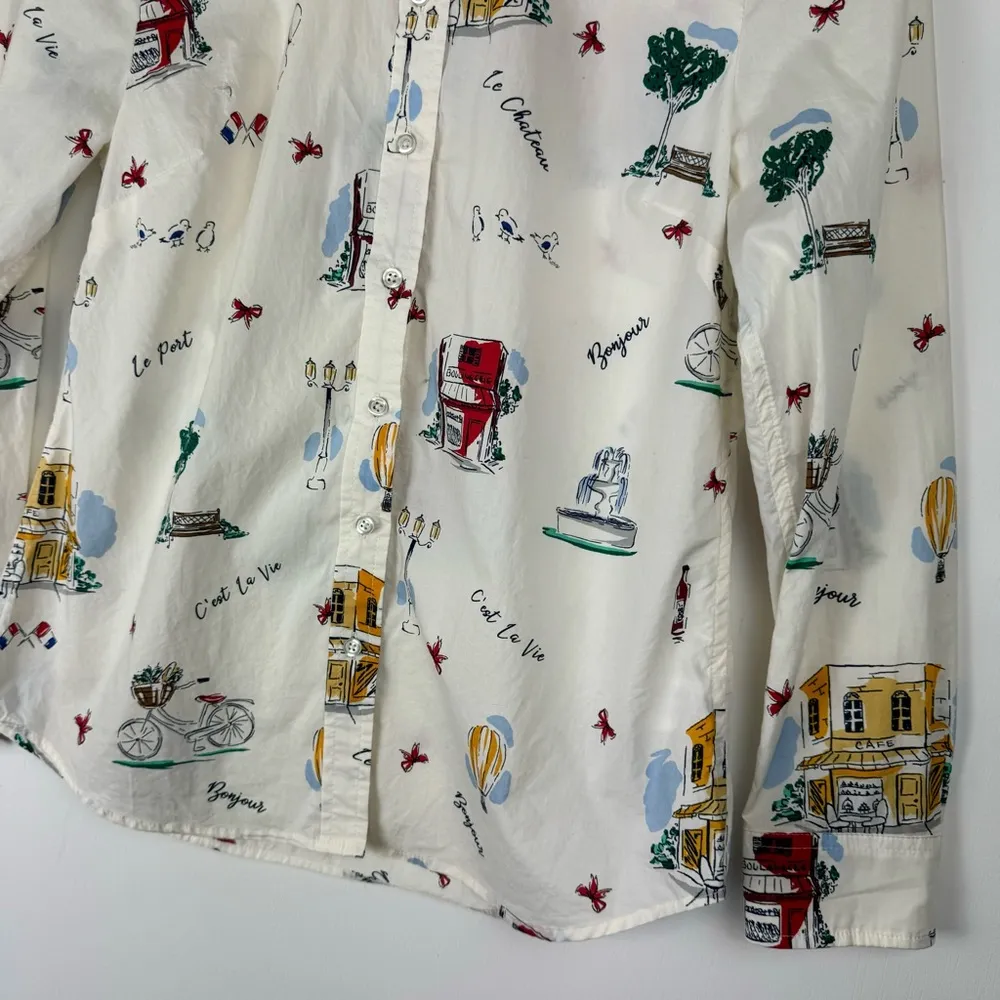 Talbots French Graphic Print Collar Button Down Shirt Top Sz Petite Womens - Image 11