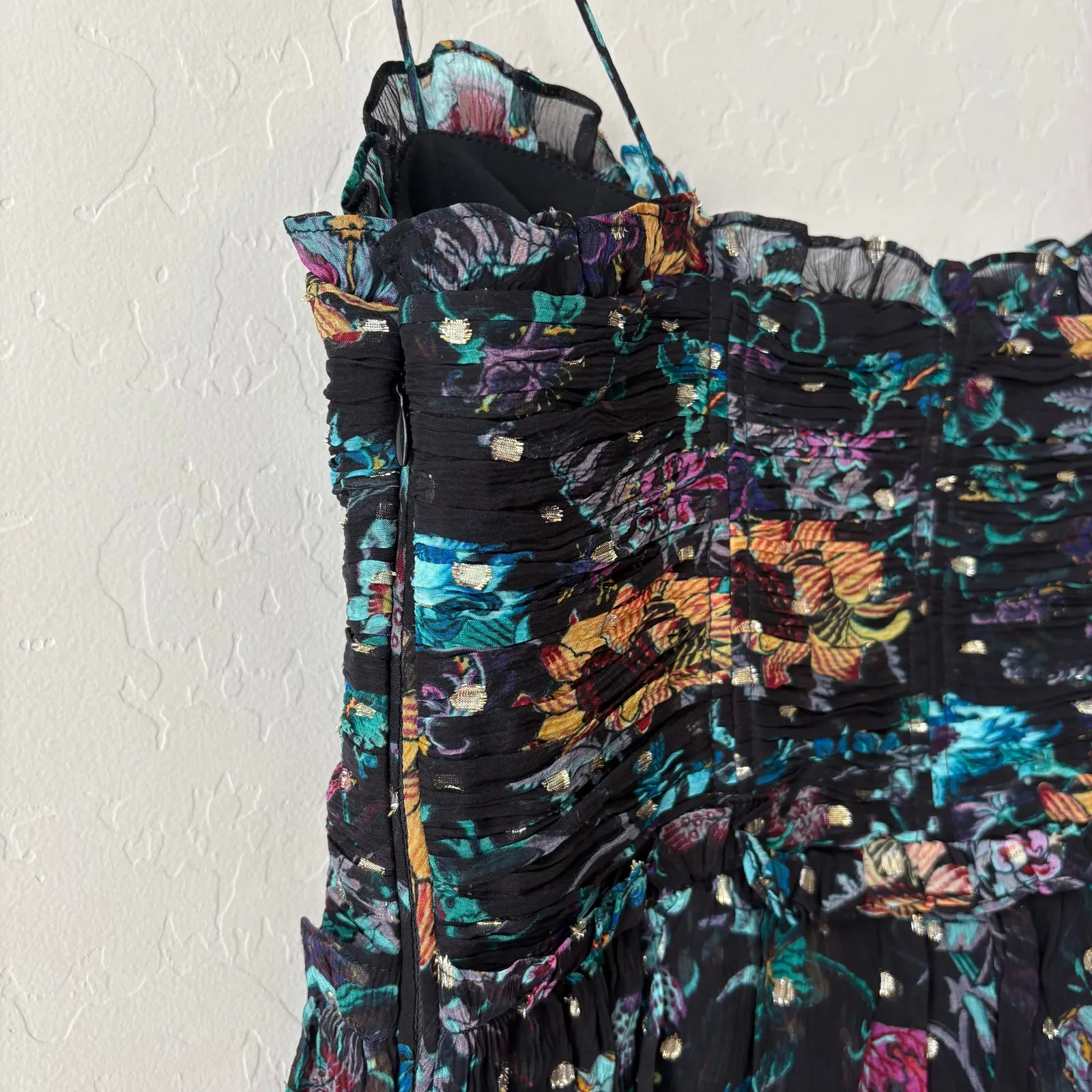 Ulla Johnson Camisole Amabel Silk Floral Ruched Crop Top Black Blue Size 0 - Image 9