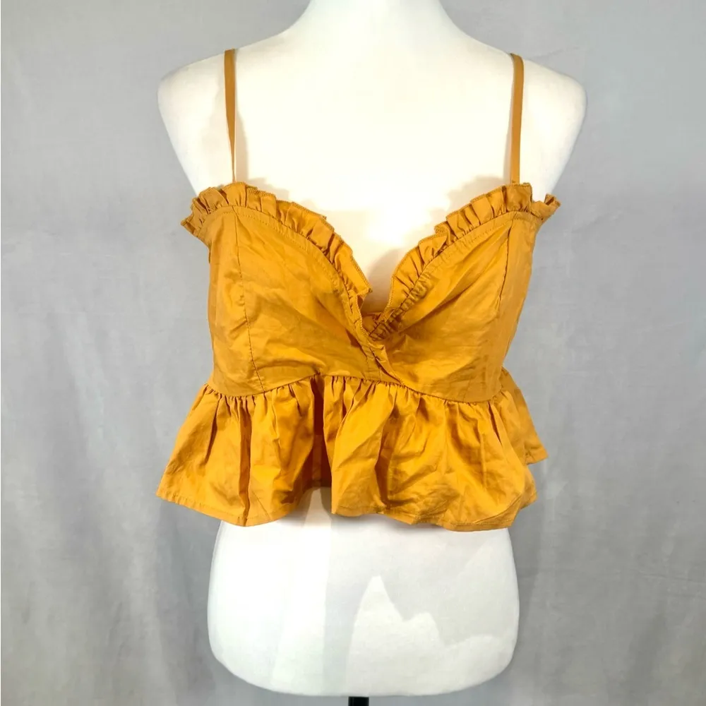Mustard yellow 100% cotton ruffle bodice peplum crop top size large - Image 5