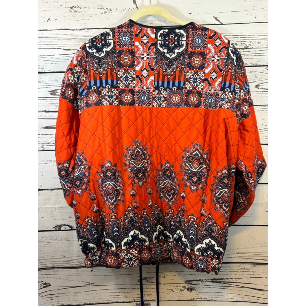 Women's Ruby Rd. Orange Navy Blue Quilted Bomber Jacket 18W - Image 4