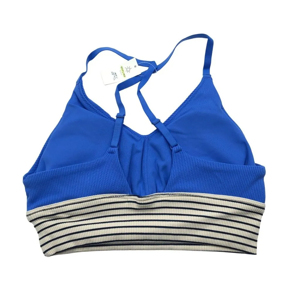 Offline by Aerie Blue & Stripe Ribbed Scoop Sports Bra Stretch Medium Support S - Image 2