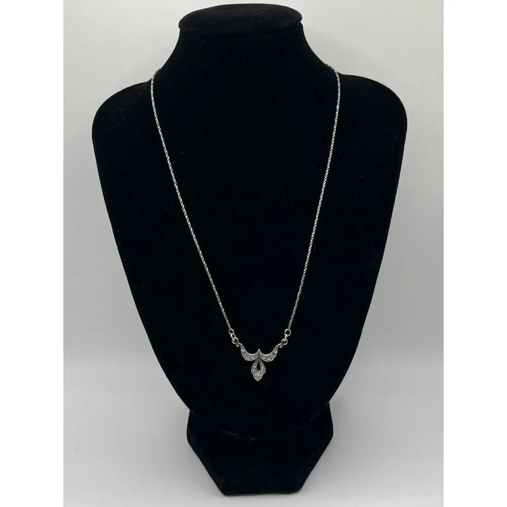 Sterling Silver 925 Crystal Fleur De Lis‎ Center Pendant Necklace Dainty Chain - Image 2