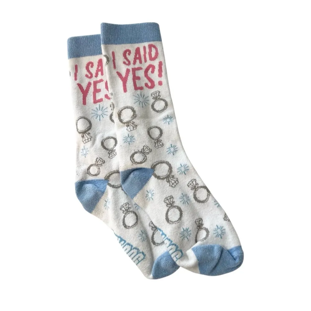 Womens I Said Yes Socks White and Blue Engagement Wedding Bride Gift - Image 2