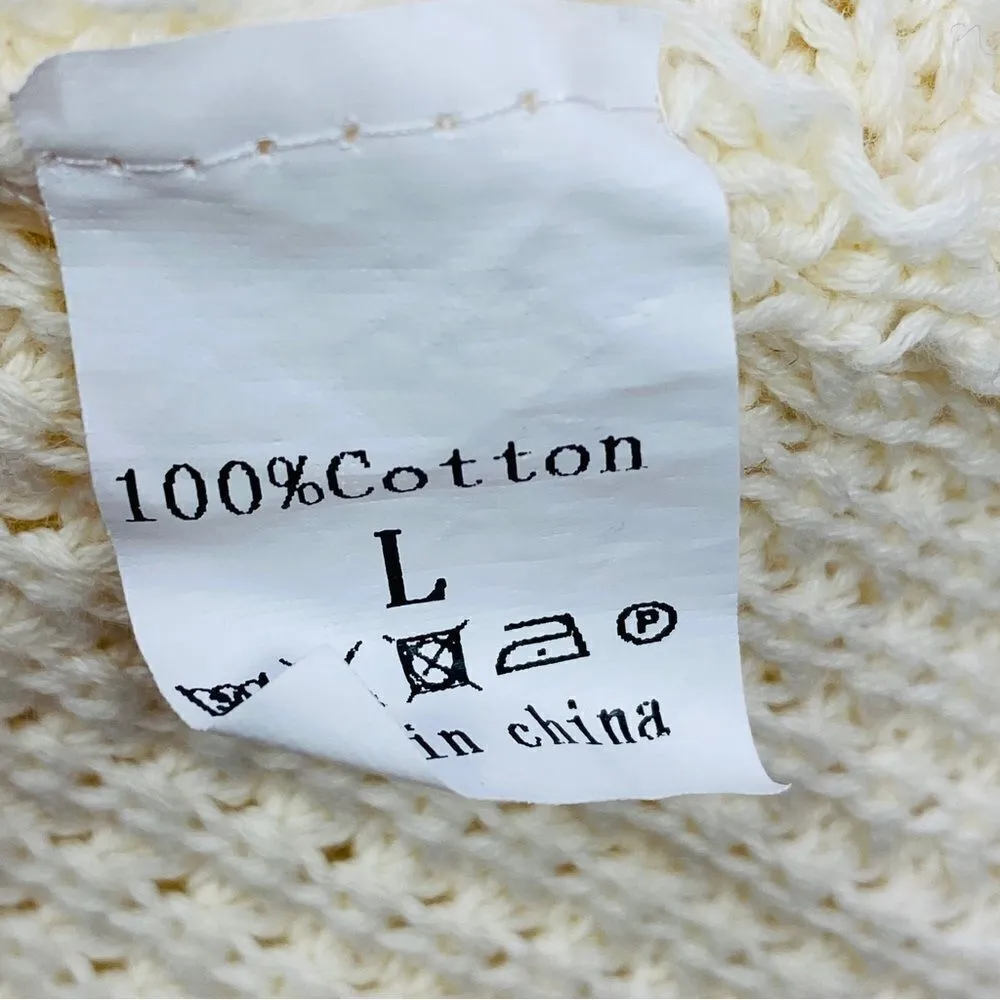 Unbranded Waffle Knit Cowl Neck Split Front Sweater Cream Large - Image 10