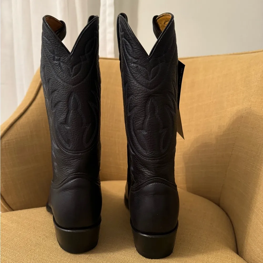 Genuine Leather Cowboy Boots Black Size 9 - Image 3