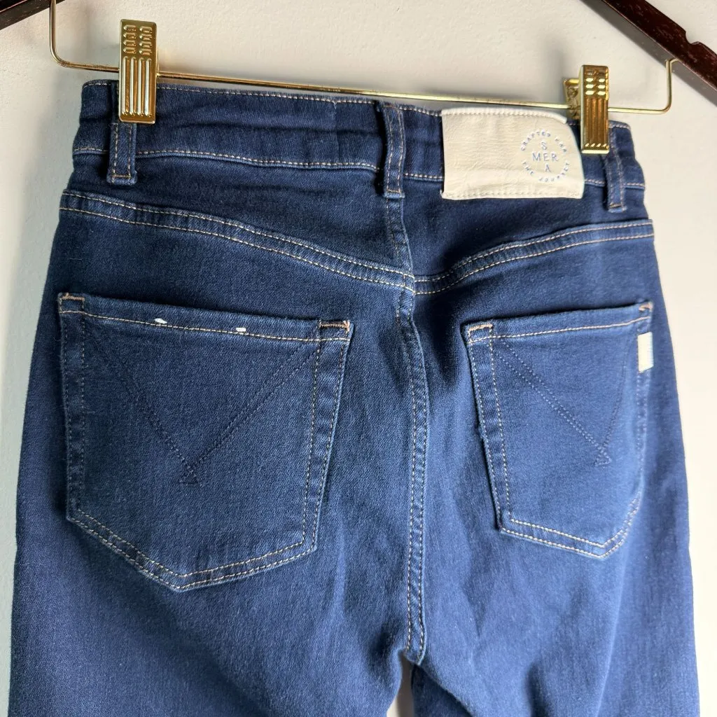 Mersea Voyageur Jeans Nomad Cropped Mini Boot Cut Dark Wash Stretch NWOT Sz 26 Blue - Image 7