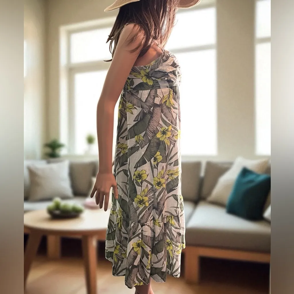 Banana Republic Linen Blend - Palm Floral - Front Knot - Midi Dress. Size 8 - Image 3