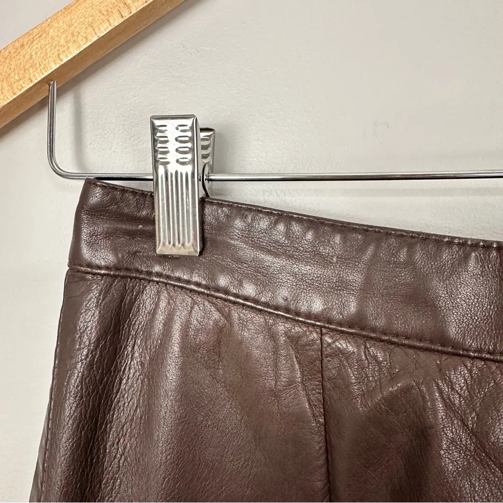 Vintage Madeline 100% Leather Brown Triple Pleated High Waist Trouser Size 4 US - Image 11