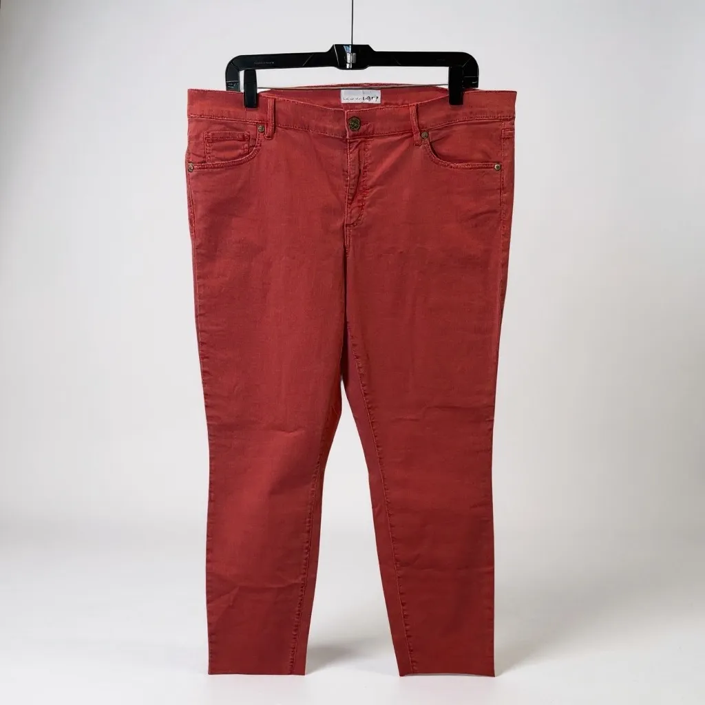 LOFT Modern Skinny Crop Jeans Coral Pink Size 14/32 Raw Hem Stretch - Image 7