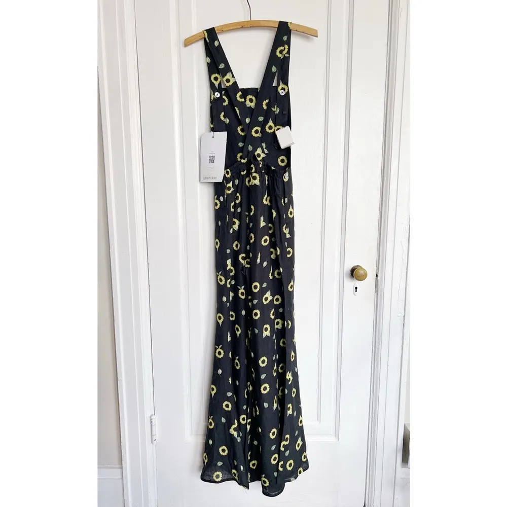 SLEEPER • Baccara Linen Jumpsuit overall black yellow sunflower print flare leg - Image 12