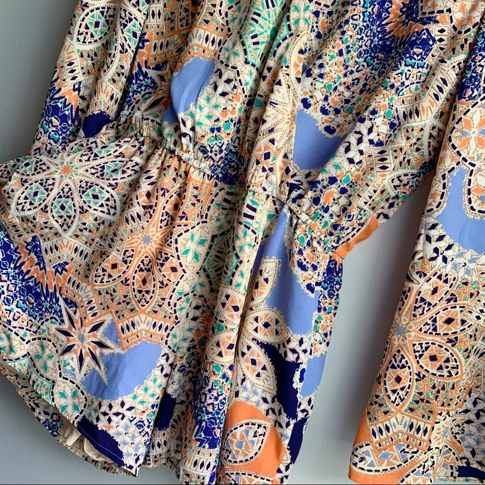 DR2 Patchwork Boho Crochet Long Sleeve Romper White - Image 7