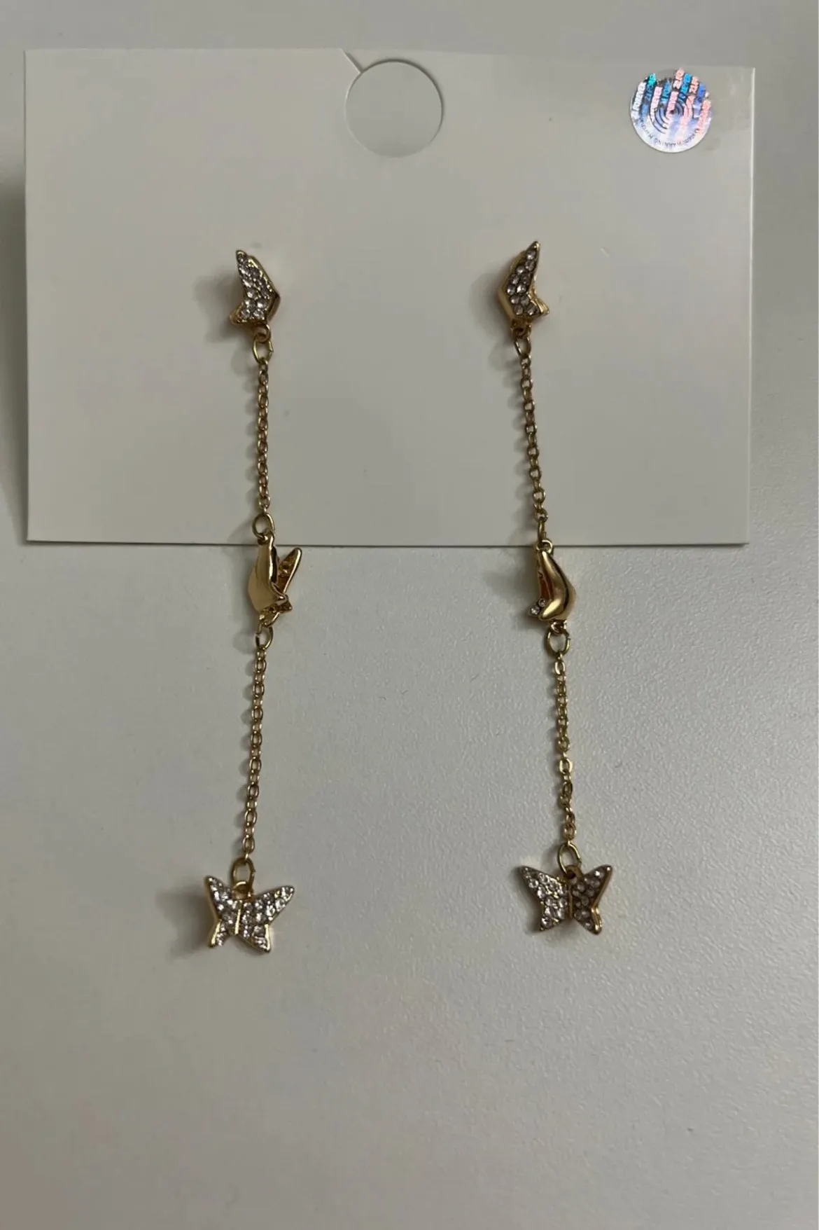 Butterfly Dangle Rhinestone Earrings Gold - Image 7