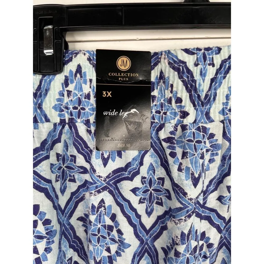 JM Collection Blue Ombre Pattern Elastic Waist Linen Blend Crop Pants Size 3X - Image 8