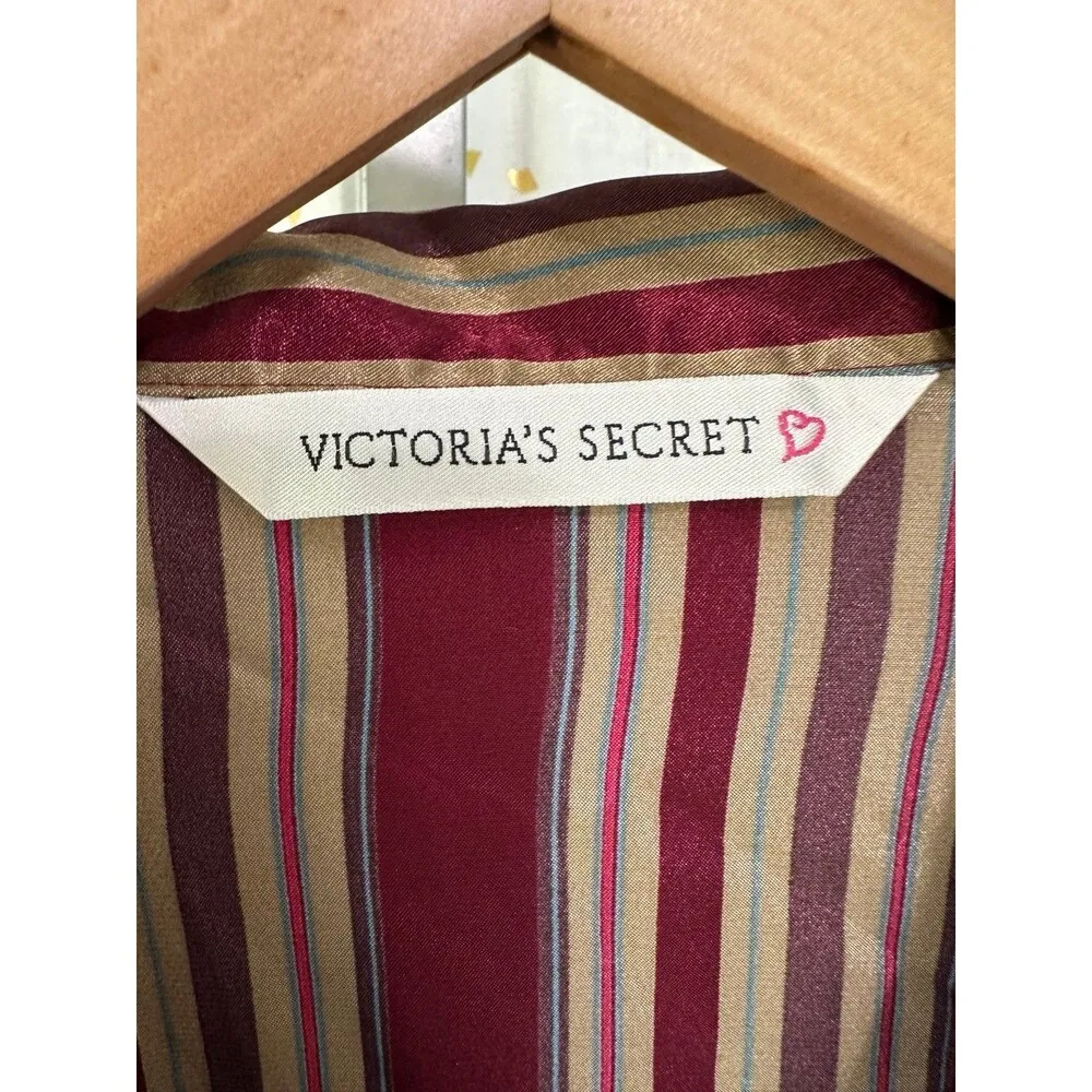 Victoria’s Secret Women's Stripe Button Down Silky Satin Sleep Shirt S - Image 4